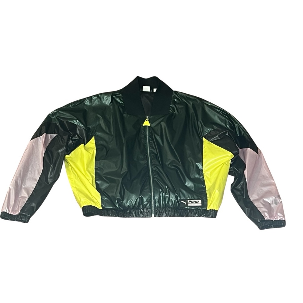 PUMA TZ Retro Crinkle Bomber Track Green Yellow  Colorblock Full Zip Jacket L